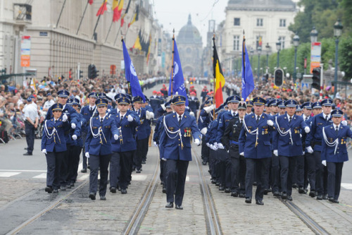 police force of belgium during parade in brussels on national belgium day