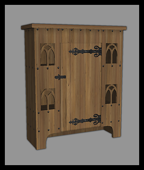 Another holiday gift! This is Lama’s lovely Medieval Pantry Cabinet (which is a fridge). A fun to re