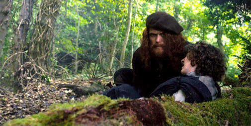 totally chilled out Outlander fan — Jamie carrying Fergus