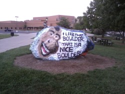 captainoinkers:  brandiwhine:   there’s this rock at my uni that anyone can paint on whenever they want and this is what someone painted on it today and i know i am typing in lowercase but i was legit freaking out when i saw it  a sign from the heavens