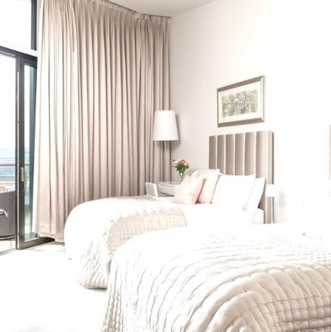 Bedroom - GuestLarge Transitional Guest Bedroom Image With A Green Floor And White Walls