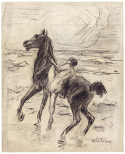 thunderstruck9:  Max Liebermann (German, 1847-1935), Horse-tamer on the Beach, 1908. Charcoal on beige laid paper, 44.8 × 36.4 cm. 