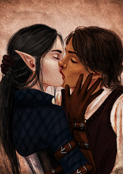 OC kiss week day 4, for @artalmiane Neria and Bryony kissing up a storm :3