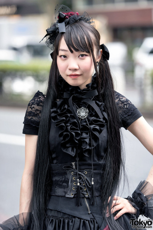 Friendly Japanese gothic lolita Re:ena on the street in Harajuku wearing fashion by the Japanese bra