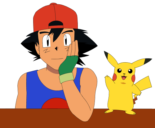 mezasepkmnmaster:  Older Ash and Pikachu! Casual wear during training time for the Indigo League! 