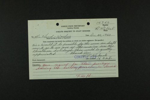 thelasttoseethemalive:Hickock’s petition letter and response from the office of The Warden.“Sir, wou