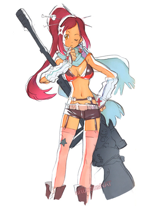 artbooksnat:  Tengen Toppa Gurren Lagann (天元突破グレンラガン)Character designer Atsushi Nishigori’s (錦織敦史) concept art and prototype designs of Yoko Littner were showcased in the Tokimeki ✩ Yoko Book, which came in the Tengen