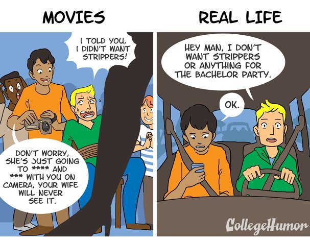 collegehumor:  GUYS in Movies vs. Real Life by Dan Hopper and Illustrated by Cynthia