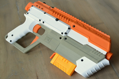 FDL-3 by Project FDLThis is a fully 3D-printed blaster that fires standard .50-caliber Nerf (or equi