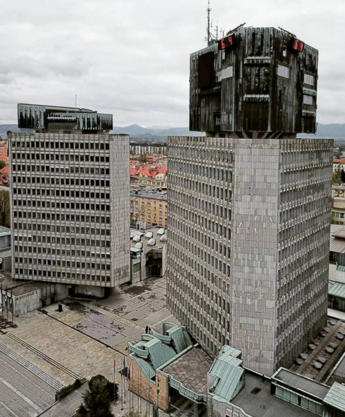 evilbuildingsblog:TR2 & TR3 Towers of Republic Square in Ljubljana, Slovenia