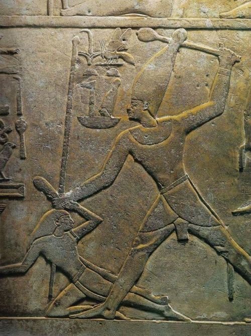 grandegyptianmuseum:  King Mentuhotep II striking enemy, detail of relief from Thebes. Middle Kingdo