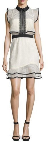 Self Portrait Sleeveless Lace Popover Mini Dress, White/Black by Self-Portrait https://api.shopstyle