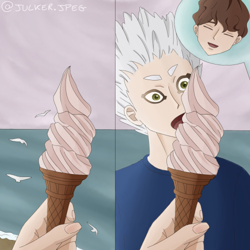  A seagull is trying to steal Hirugami’s icecream 