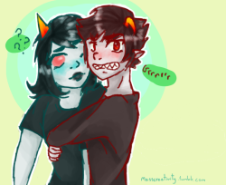 masscreativity:  Some Karkat being posessive Karezi I drew for the lovely Sunny!  Sunny is an amazingly talented artist and super duper nice! I look up to her a ton and she’s basically my art senpai, so. Thank you Sunny for being amazing!  omg thank