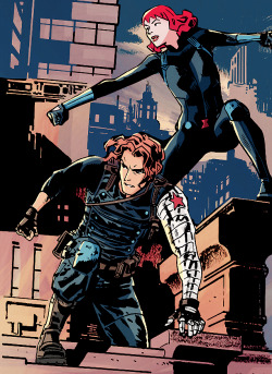 cptsteven:Chris Samnee: Bucky &amp; NatThese were all black and white - I felt like coloring them because I love them ;;