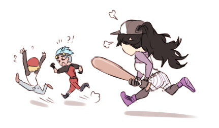 rwby baseball!au silly shenanigans leaders celebrating the winchasing off the annoying