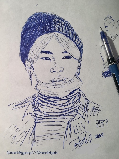 february 2018; quick yoongi pen sketch; i wanted to practice not having an eraser and living with my