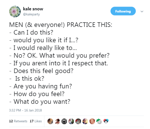“MEN (& everyone!) PRACTICE THIS: - Can I do this? - would you like it if I…? - I would really l