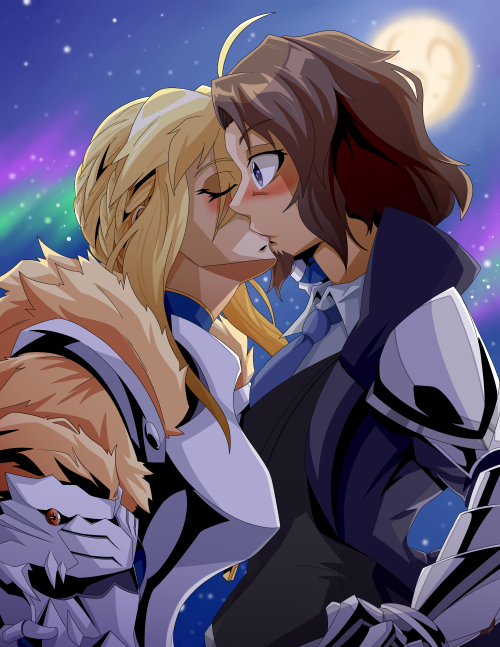 Starry kissCommissioned by @WhiteVoidJojo on Twitter to draw Lartoria kissing his mastersona, Aureli