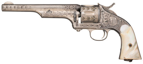 Factory engraved Merwin and Hulbert large from open top revolver with pearl grips, circa 1870′s-1880