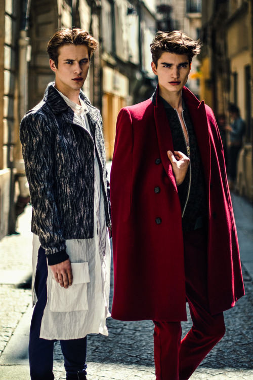 strangeforeignbeauty: Alexander Ferrario &amp; Jules Raynal | Photographed by Oliver Kearon for Flau