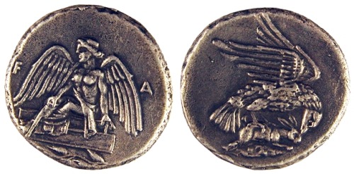 sadighgallery: Ancient Greece. Silver Elis tetradrachm coin, the front with Nike running with a wrea