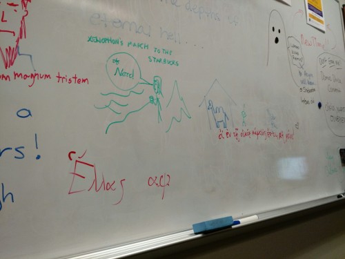 nathanielthecurious:interretialia:ciceronian:The whiteboard in the Classics Library is an… in