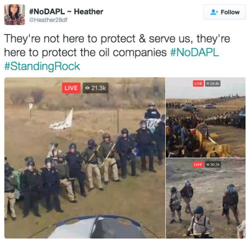 bearnomadwizard:the-movemnt:Law enforcement in Morton County, North Dakota — armed in riot gear — be