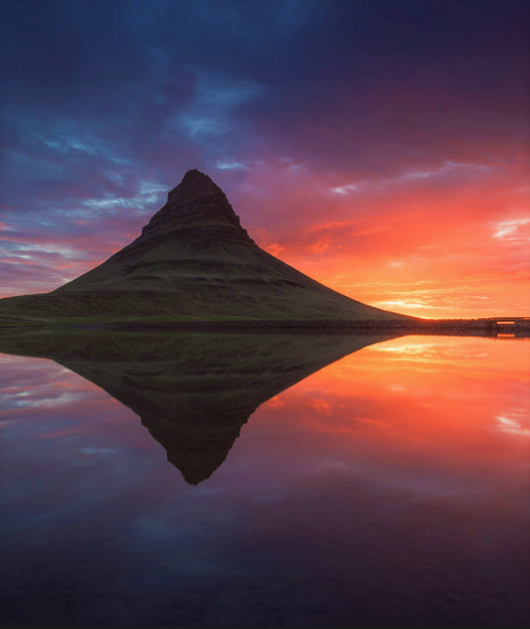 Sunset over the Kirkjufell mountain in Iceland