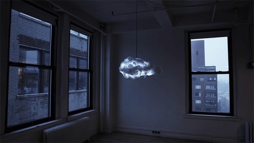 really-shit:  The Cloud by Richard Clarkson is an interactive lamp and speaker system, designed to mimic a thundercloud in both appearance and entertainment. Using motion sensors the cloud detects a user’s presence and creates a unique lightning and