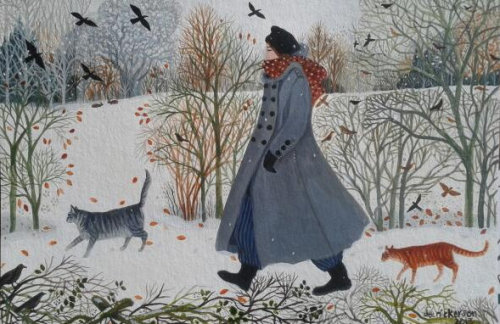 thegiftsoflife:  Another Walk in the Snow by Dee Nickerson 16x24cm acrylic on paper/board 