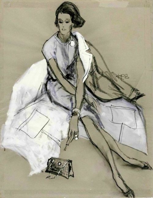 Babe Paley in a White wool dress -   Kenneth Paul Block 1964American  1925-2009Charcoal and white pa