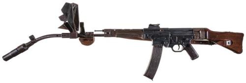 German STG-44 with Krummlauf Type I angled firing device and grenade launcher, World War II.from Roc