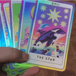 unprecedented-terror: iwannabeadored:   ynnesidyad: Holographic Lisa Frank Major Arcana Tarot Cards  💜💙💚💛🧡❤️🧡💛💚💙💜 WHERE THE FUCK CAN I GET THESE   !!!!!! 