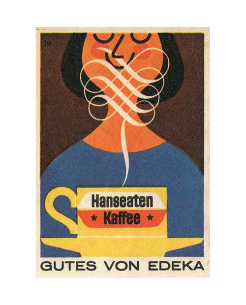 Matchbox Label Hanseaten Kaffee, 1967. Edeka, Germany. Via flickr