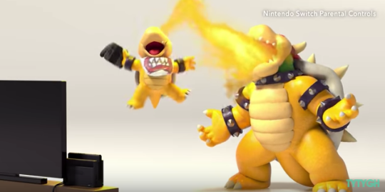 blookmallow:  that parental controls video is the cutest thing i have ever seen loOK AT BOWSER AND HIS LITTLE TINY PHONE??? S O N IT HAS BEEN FOUR HOURS I WANT TO WATCH MY GODDAMN SHOW  he has to jump like 3 feet in the air to high five his dad im crying