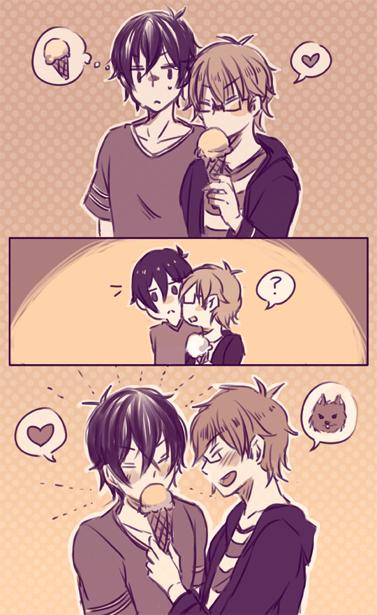 mewyuki:  Happy REALLY LATE FuruMiyu Day! (1 of 5)  “Sharing an ice cream at an