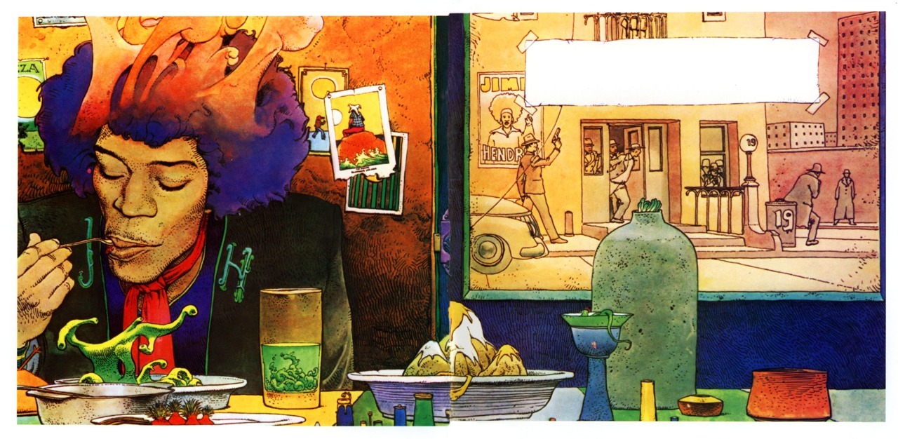 nubianbrothaz:  ungoliantschilde:  As Promised: the Jimi Hendrix art of Jean Giraud,