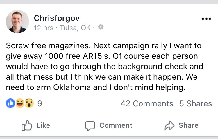 The guy running for Gov of Ok thinks any disabled person who can’t work should