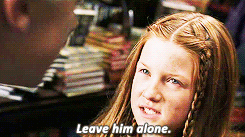 isobelstevenz:  harry potter meme ϟ  ten characters  (4/10) -  ginny weasley  ”right,” said ginny, tossing her long red hair out of her face and glaring at ron, “let’s get this straight once and for all. it is none of your business who