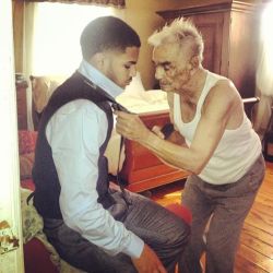 soulbrotherv2:  This has got to be the picture of the day! Original caption:  Before graduation… My Grandpa 95 Years old &amp; still strong!! God bless him.  (I didn’t know how to tie a tie.)  