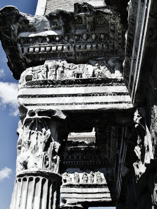 last-of-the-romans:Details from a peristyle in the Forum of Nerva. Rome, Italy