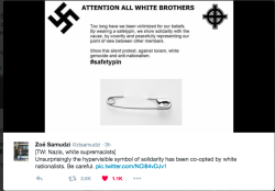 imnonbinary:  randomactsofchaos:  so it looks like the safety pin thing has been co-opted by white supremacists. we need other, better ways to show solidarity anyway. wear an “i’ll go with you” pin, if you want that badly to wear a pin, or better