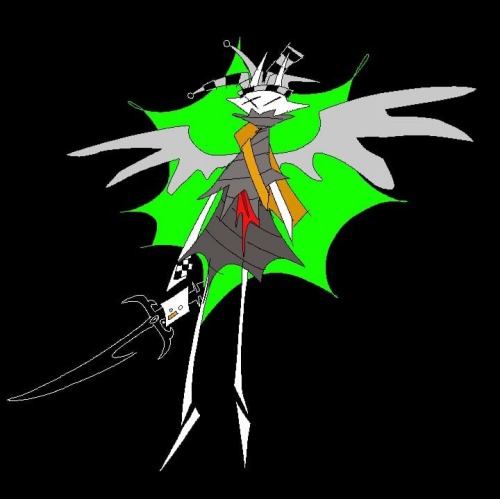 A simple doodle of Prospitian Monarch. She is prototyped, with a harlequin hat and her yellow mail bag added to her design. She also weilds the Regisword.