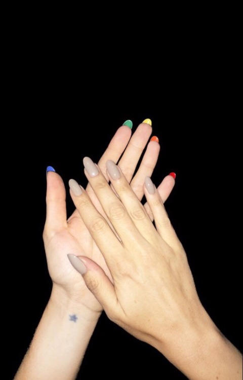 zoctubre:Beige Nails with Rainbow Colored Backsides by Madeline Poole