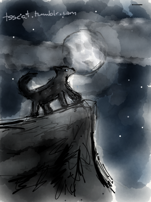 tsscat:Inktober Day 6- Wolf howling at the moon.Not the best, but I’m okay with it.