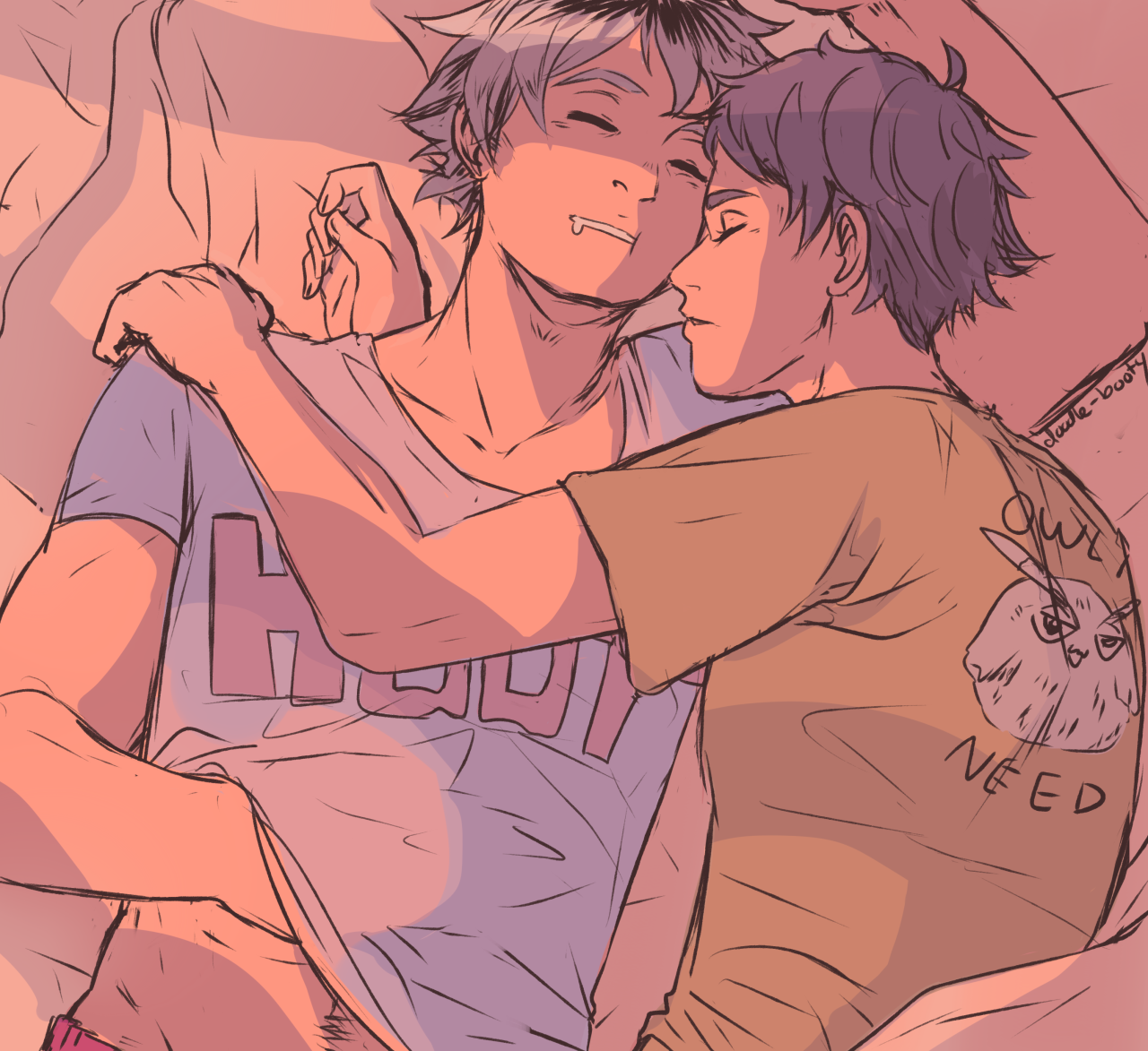 doodle-booty:  i fell back into bokuaka hellalso yes akaashi borrowed that shirt