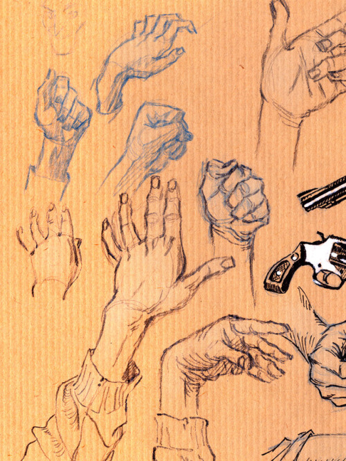 amandajespersenholm: Revolvers and hands plus a pistol. They are always tricky to draw, so why not p