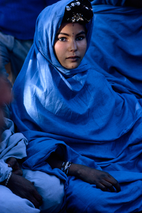 A nomadic Reguibat woman in Algeria poses in traditional robes, November 1967.Photograph by Jonathan