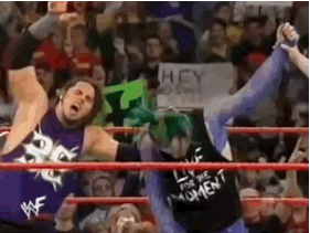 bestofkayfabe:Brock Lesnar attacks the Hardy Boyz.